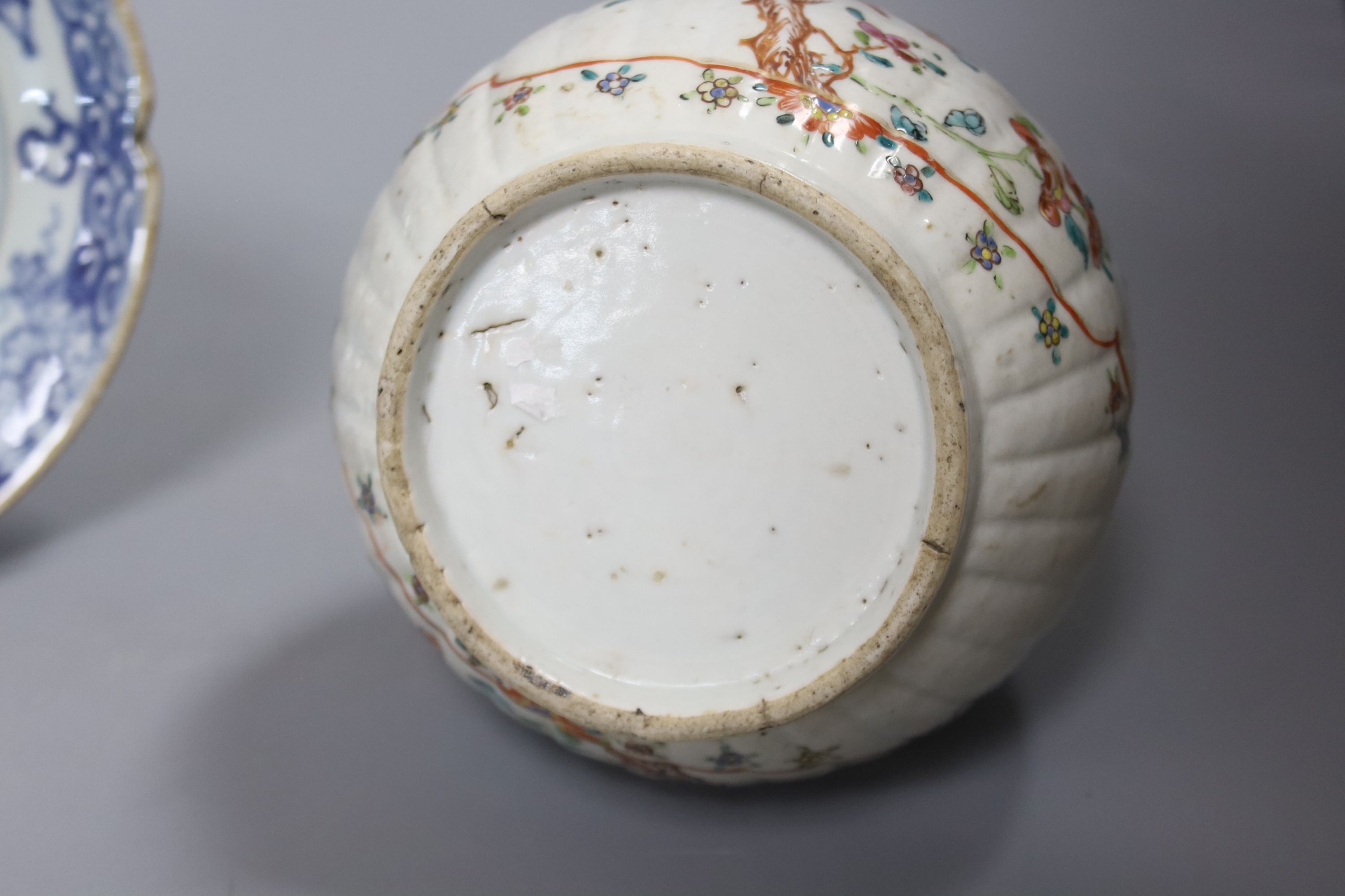 A Chinese Qianlong period bottle vase, reduced, height 29.5cm, and a Chinese plate with signature on back